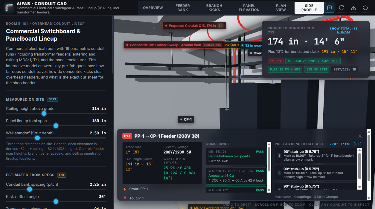 Side profile of proposed conduit C13 in the AIFAB Conduit 3D workbench